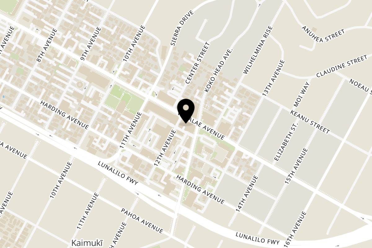 Map showing the location of The Surfing Pig on 3605 Waialae Ave in Honolulu
